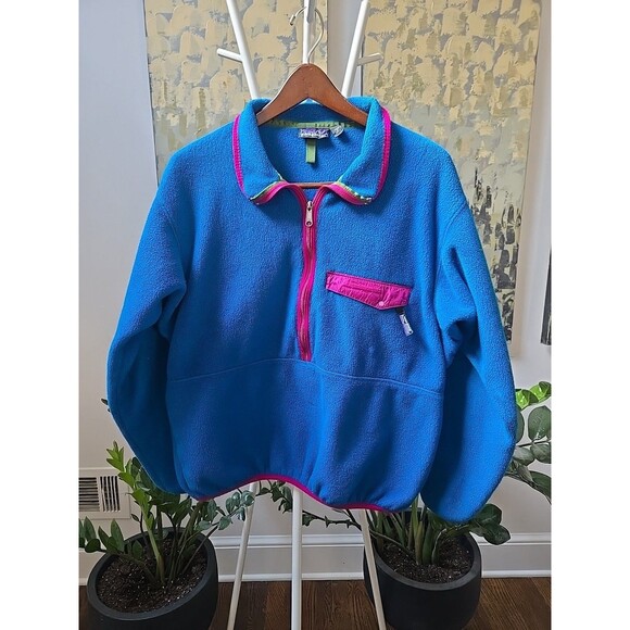Patagonia Synchilla Fleece Pullover Half Zip Teal Blue Neon Vintage Rare Sz L - Picture 1 of 13